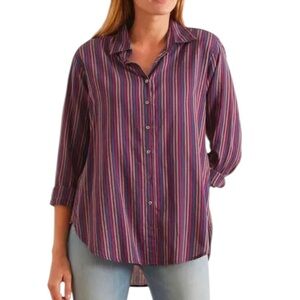 Xirena Beau Blue Purple Striped Print Oversized Button Down Shirt - M